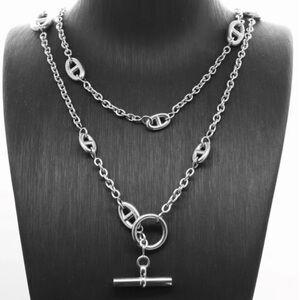 Silver Pig Nose Multilayer Necklace Stainless Steel